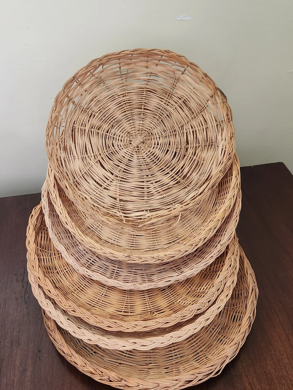 Vintage Set 6 10 Inch Wicker Paper Plate Holders Chargers Basket Trays Picnic